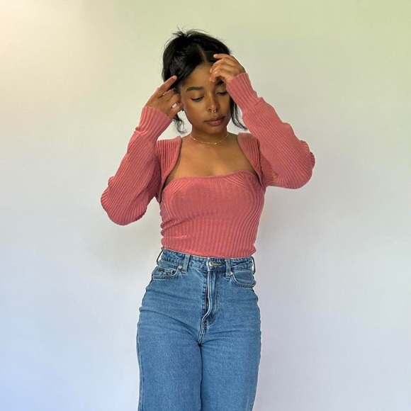 Pink Cropped Knit Two-Piece - Picture 5 of 6